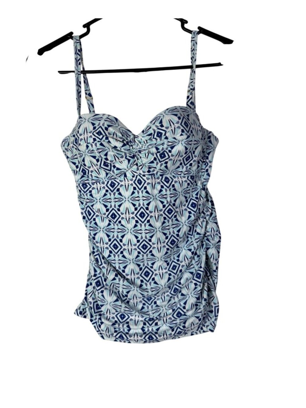 Helen Jon Womens Blue White Patterned Swimsuit Tankini Top Size Small Underwire
